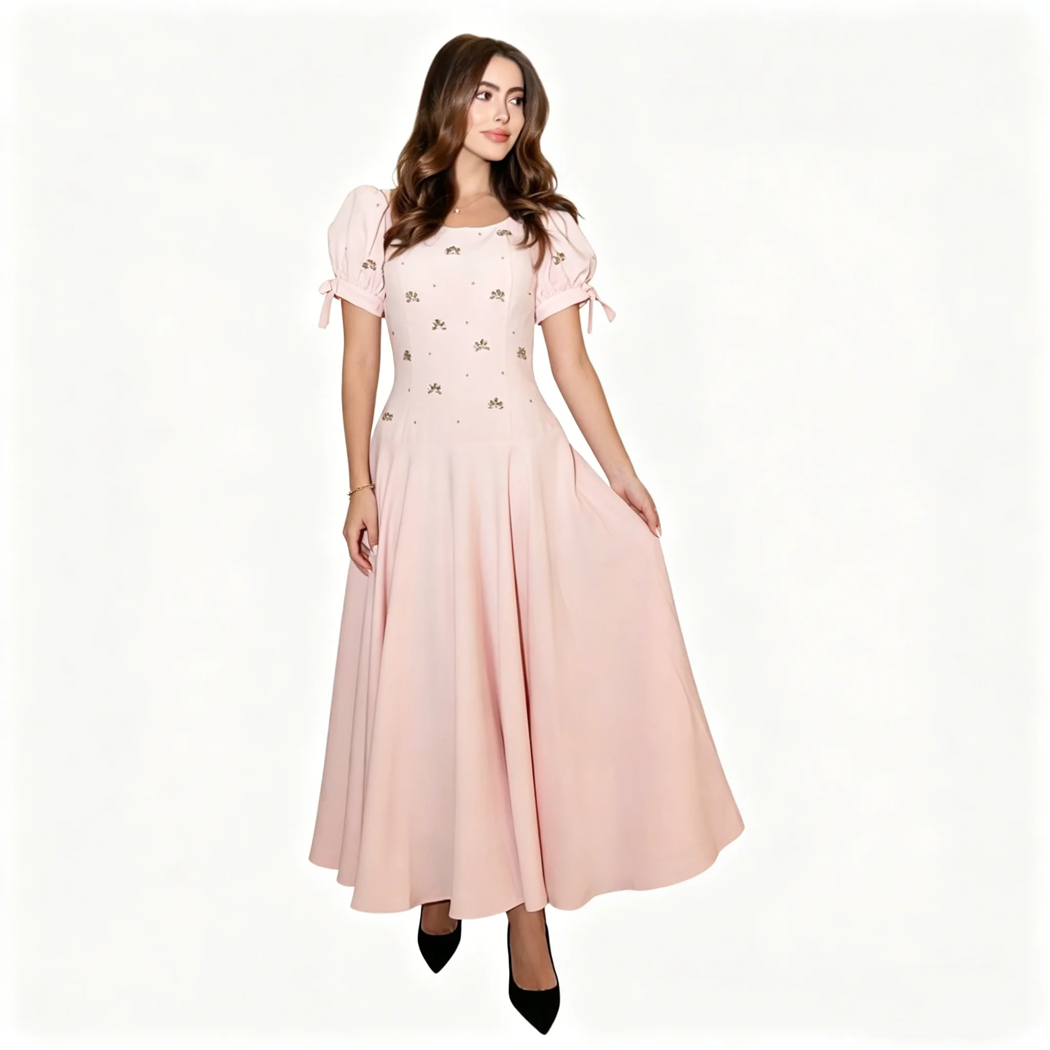 Customized Luxury Cocktail Dress Maxi Scoop Short Puffy Sleeves Women's Cocktail Gowns Pale Pink A Line Ankle Length Party Dress
Customized Luxury Cocktail Dress Maxi Scoop Short Puffy Sleeves Women's Cocktail Gowns Pale Pink A Line Ankle Length Party Dress