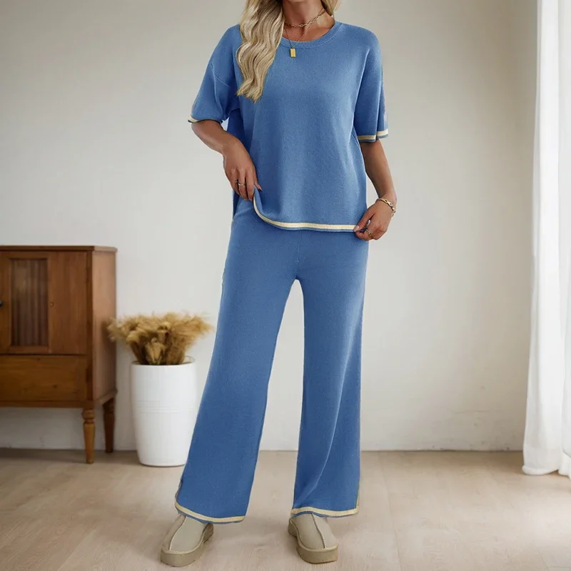 Office Women's Clothing Two-piece Suit Elegant Solid Color Round Neck Short-sleeved Spelling Pullover Tops High Waist Pant Sets
Office Women's Clothing Two-piece Suit Elegant Solid Color Round Neck Short-sleeved Spelling Pullover Tops High Waist Pant Sets