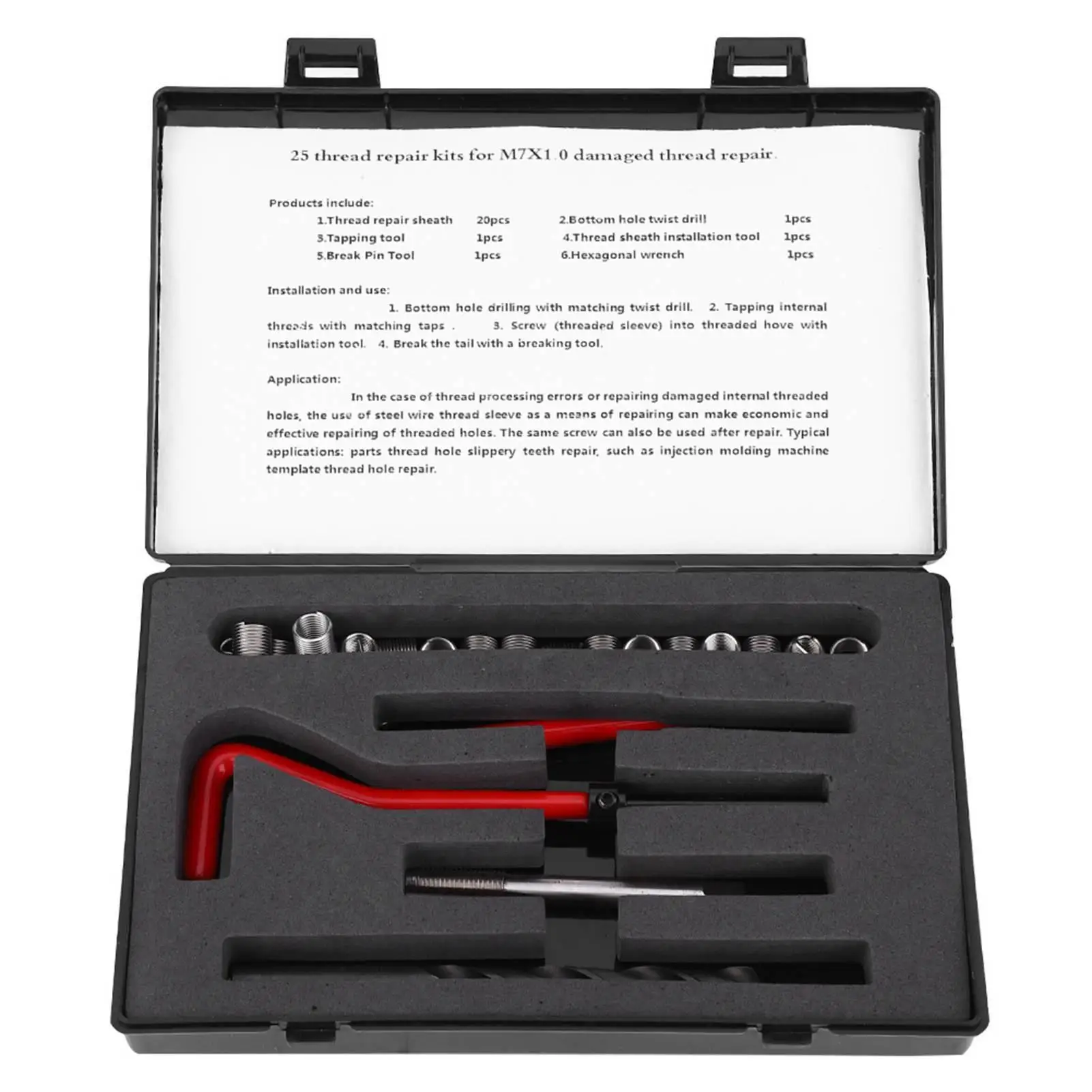 25Pcs M71 Thread Repair Kit Stainless Steel Inserts with Wrench Drill Bit and Tap Tool Set for Easy Installation
25Pcs M71 Thread Repair Kit Stainless Steel Inserts with Wrench Drill Bit and Tap Tool Set for Easy Installation