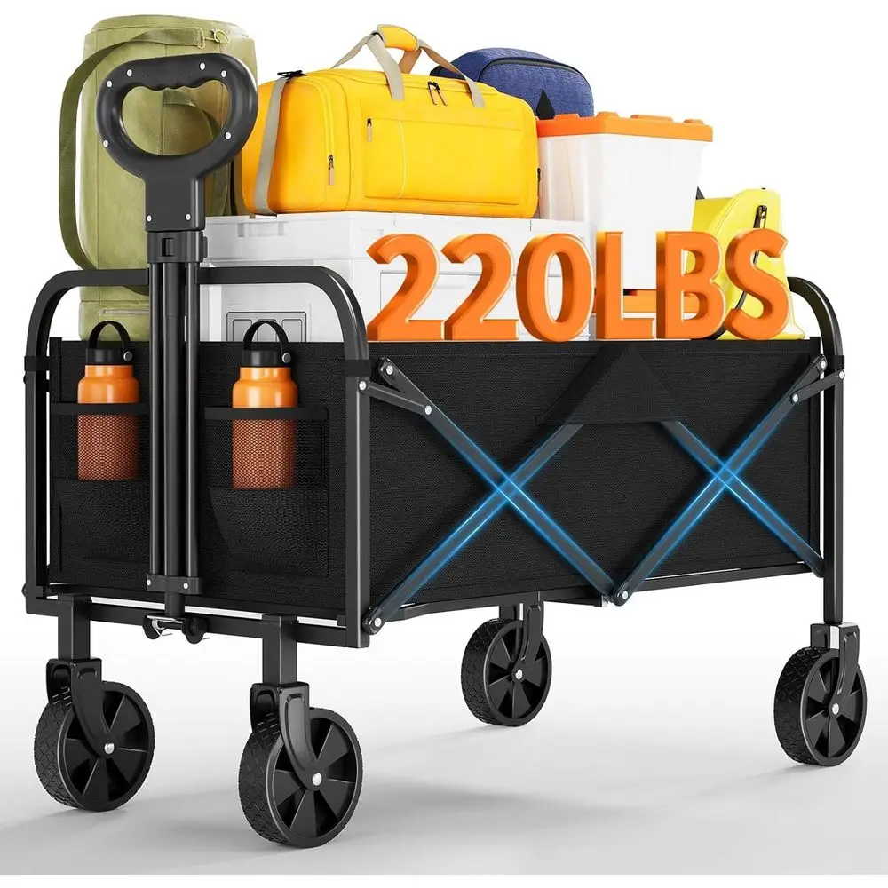 Outdoor Wagon with Drink Holders, Adjustable Handle for Shopping, Camping, Garden, Black
Outdoor Wagon with Drink Holders, Adjustable Handle for Shopping, Camping, Garden, Black