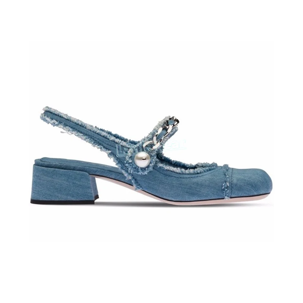 Denim Round Toe Women Pumps Slingback Chunky High Heels Ankle Strap Buckle Pearl Decoration Women Sandals Dress Party 2025 New
Denim Round Toe Women Pumps Slingback Chunky High Heels Ankle Strap Buckle Pearl Decoration Women Sandals Dress Party 2025 New