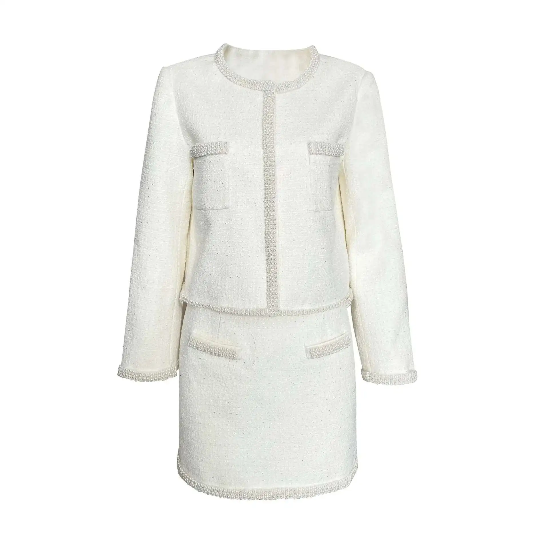 Luxury High-end 2025 Spring Autumn Pearls Dresses Tweed Two Piece Set Women's White Jackets Short Skirts Suits Outfits Suit Coat
Luxury High-end 2025 Spring Autumn Pearls Dresses Tweed Two Piece Set Women's White Jackets Short Skirts Suits Outfits Suit Coat