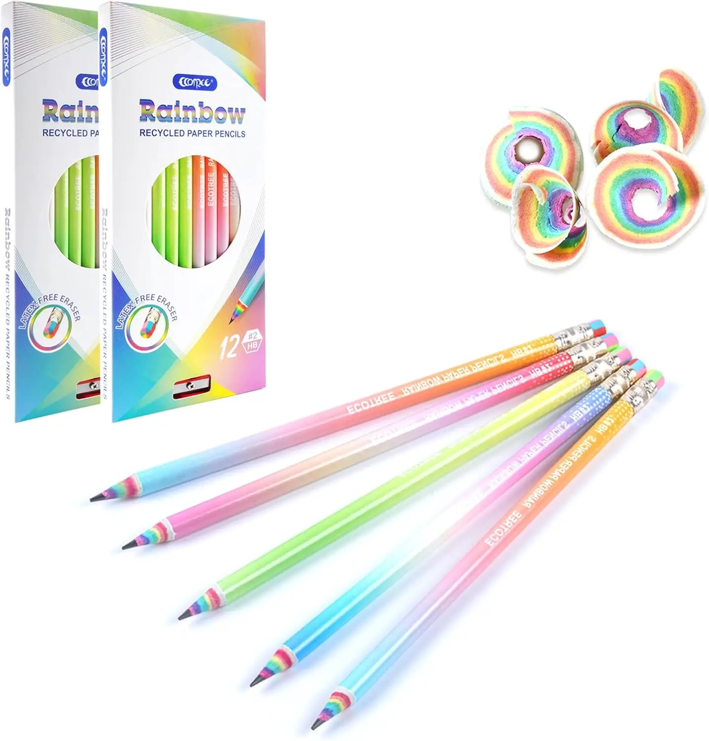 Pre-sharpened Rainbow Paper Pencils #2 with Erasers, 24 Count for School Writing Kids
Pre-sharpened Rainbow Paper Pencils #2 with Erasers, 24 Count for School Writing Kids