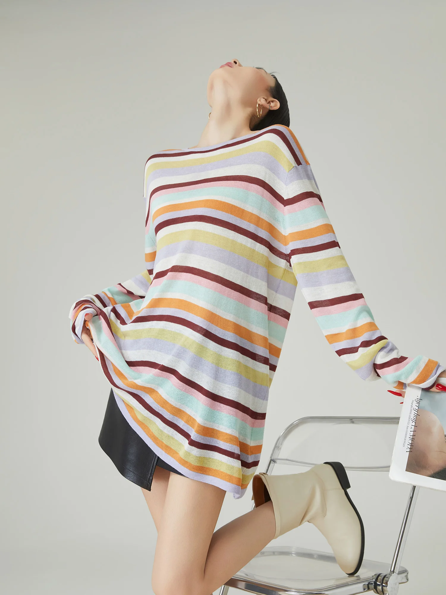 Вязаный свитер Dopne Rainbow Stripes с круглым вырезом и длинными рукавами, женский, весна-лето, новый, тонкий, полупрозрачный, с защитой от солнца
Вязаный свитер Dopne Rainbow Stripes с круглым вырезом и длинными рукавами, женский, весна-лето, новый, тонкий, полупрозрачный, с защитой от солнца