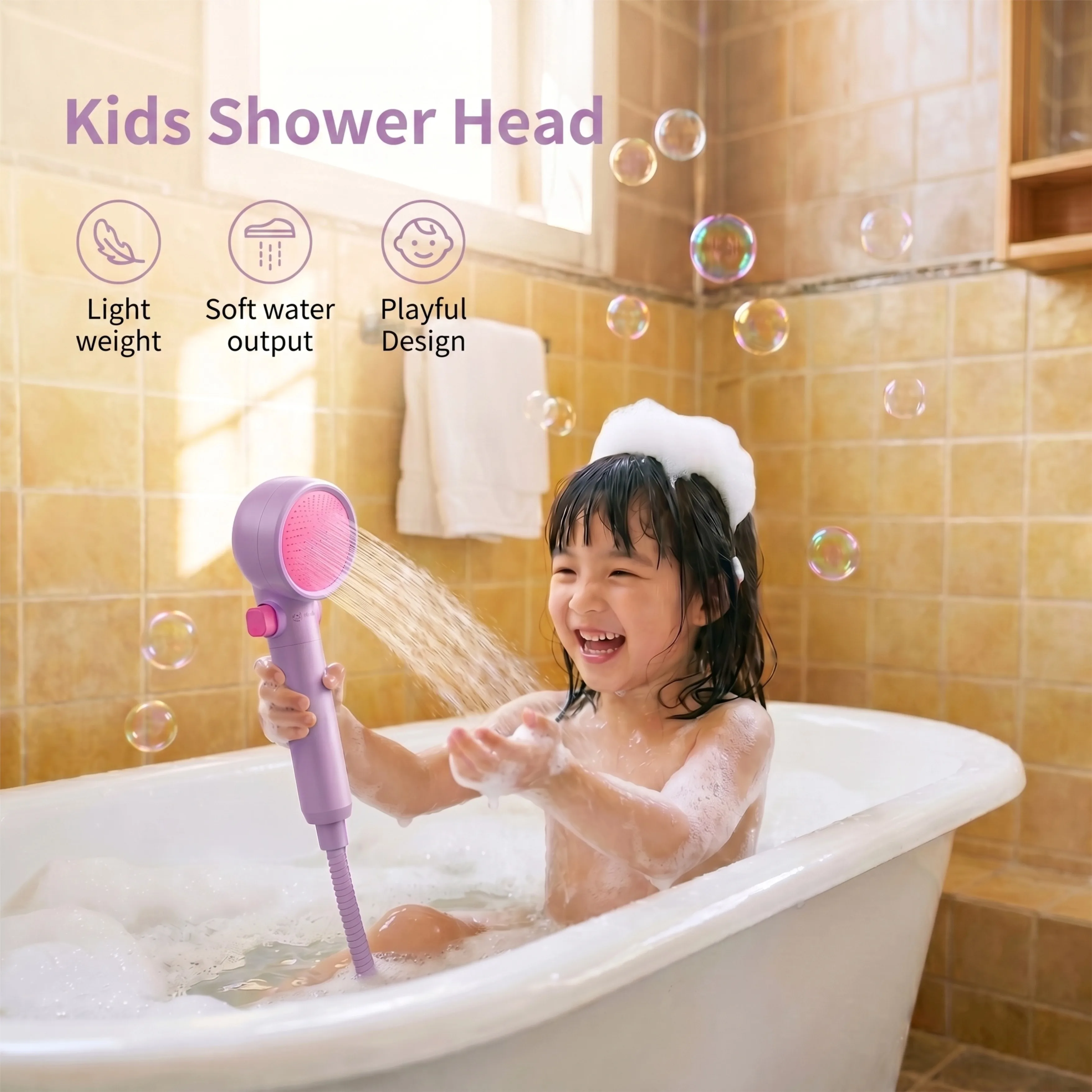 High-pressure Shower Head for Kids Lavender Cute Filter Water Saving Portable Shower Durable Outdoor Travel Bathroom Accessories
High-pressure Shower Head for Kids Lavender Cute Filter Water Saving Portable Shower Durable Outdoor Travel Bathroom Accessories