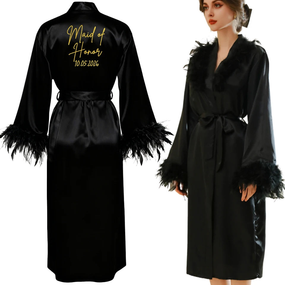 Just Personalized date Bridesmaid Elegant Feather Bride Bathrobe Gown with Wedding Date Bridal Nightgown for Brides
Just Personalized date Bridesmaid Elegant Feather Bride Bathrobe Gown with Wedding Date Bridal Nightgown for Brides