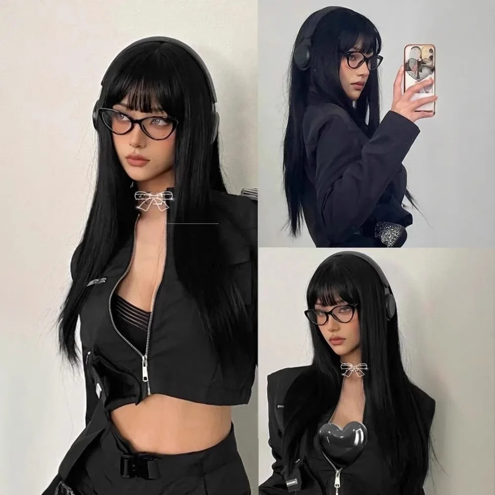 24 "black synthetic wig with straight bangs long straight wig for Halloween cosplay daily wear a high temperature silk wig
24 "black synthetic wig with straight bangs long straight wig for Halloween cosplay daily wear a high temperature silk wig