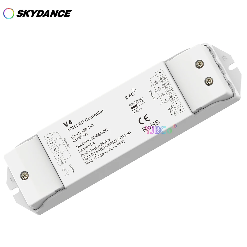 Skydance V4 RGBW/RGB/CCT/Dimming LED Controller 4CH*5A 12-48VDC RF 2.4G 4 Channels dual color/single color/RGBW led strip dimmer
Skydance V4 RGBW/RGB/CCT/Dimming LED Controller 4CH*5A 12-48VDC RF 2.4G 4 Channels dual color/single color/RGBW led strip dimmer