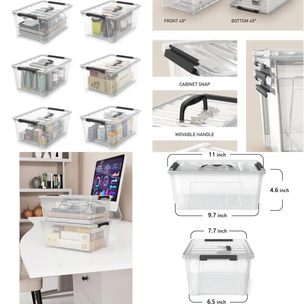 Упаковка из 6 прозрачных коробок для хранения вещей с крышками и ручками
Упаковка из 6 прозрачных коробок для хранения вещей с крышками и ручками