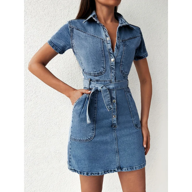 Spring Summer Women Denim Dress Short Sleeve Shirt Style Collared Waist Cute Mini Bodycon Casual Outfit
Spring Summer Women Denim Dress Short Sleeve Shirt Style Collared Waist Cute Mini Bodycon Casual Outfit