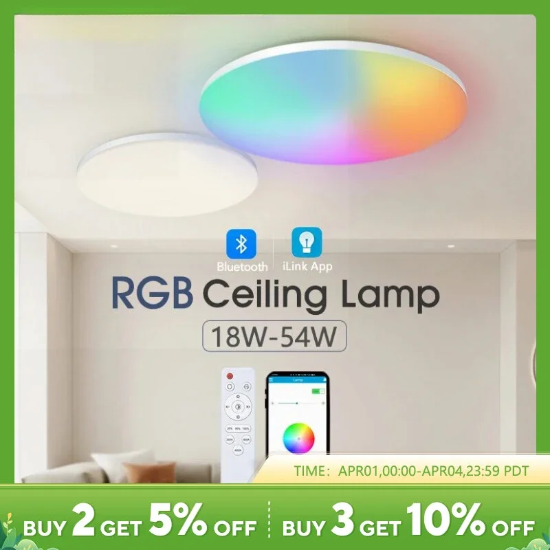Smart Ceiling Light RGB CCT APP Control 370mm 300mm 18-54w 220v Ambient For Bedroom Home Decor
Smart Ceiling Light RGB CCT APP Control 370mm 300mm 18-54w 220v Ambient For Bedroom Home Decor