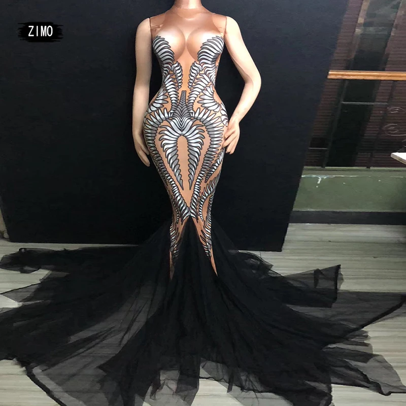 Stage singer printed long dress mermaid balck mesh lace bodycon sexy party club birthday outfits for women drag queen costumes
Stage singer printed long dress mermaid balck mesh lace bodycon sexy party club birthday outfits for women drag queen costumes
