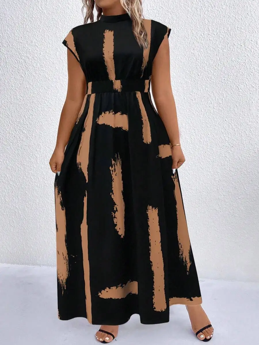 Plus Size Mock Neck Maxi Dress With Abstract Print Women Casual Outfit
Plus Size Mock Neck Maxi Dress With Abstract Print Women Casual Outfit