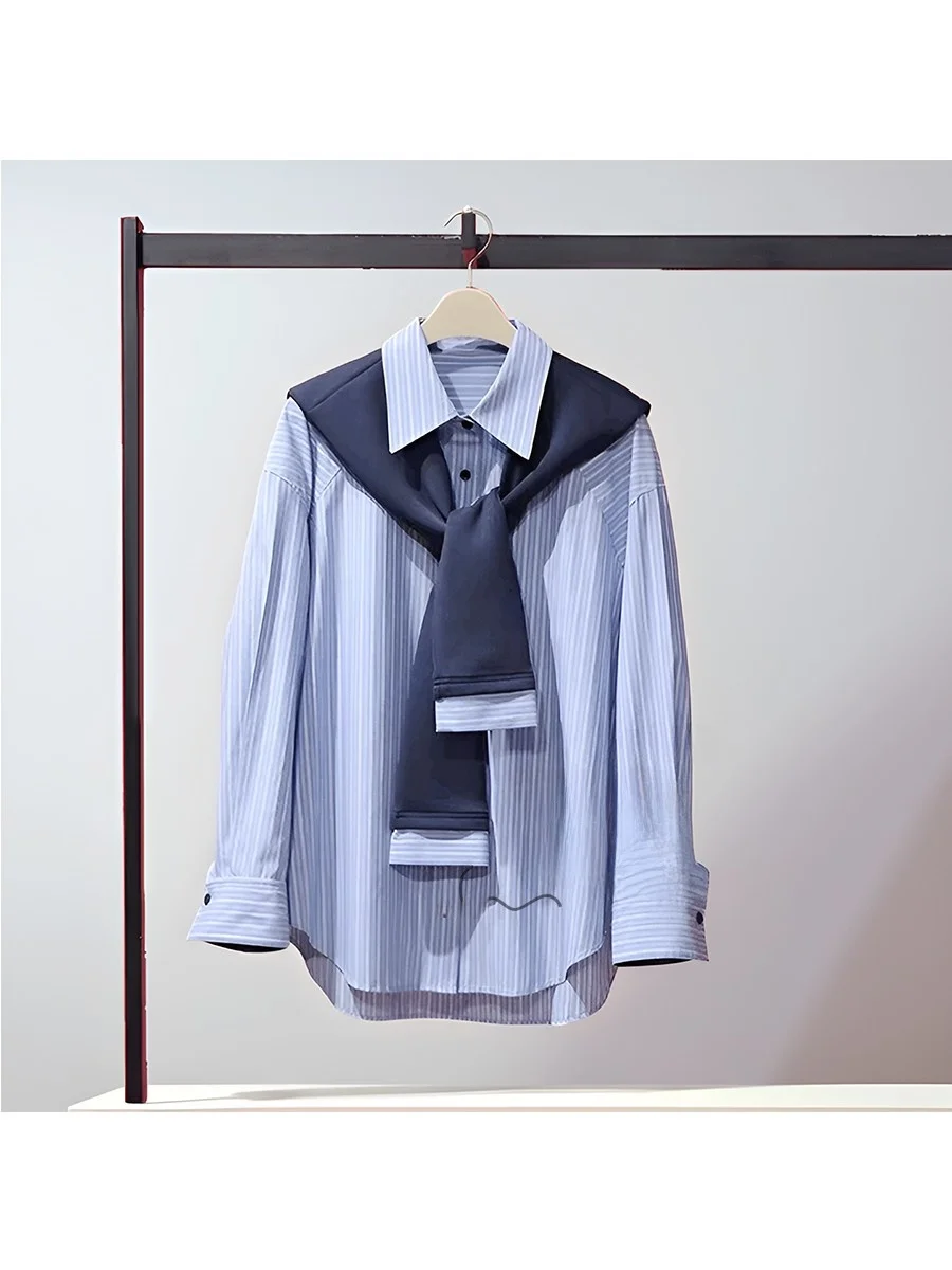 Fashionable Striped Shirt Women's Loose Style Shoulder Wrap Shirt Versatile Autumn Winter New Arrival College Style Long Sleeve
Fashionable Striped Shirt Women's Loose Style Shoulder Wrap Shirt Versatile Autumn Winter New Arrival College Style Long Sleeve
