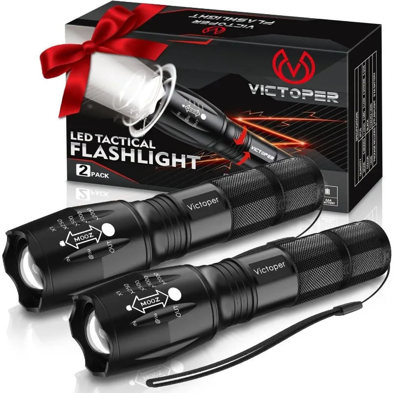 Victoper LED Flashlight 2 Pack, Bright Tactical Torch High Lumens with 5 Modes, Waterproof Zoomable Flash Light for Outdoor
Victoper LED Flashlight 2 Pack, Bright Tactical Torch High Lumens with 5 Modes, Waterproof Zoomable Flash Light for Outdoor