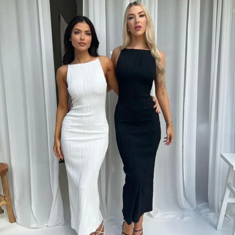 Sexy Women Long Dresses Ruched Sleeveless Slim Solid Summer Party Back Split Dress Clubwear Female Vestidos women's Outfits 
Sexy Women Long Dresses Ruched Sleeveless Slim Solid Summer Party Back Split Dress Clubwear Female Vestidos women's Outfits