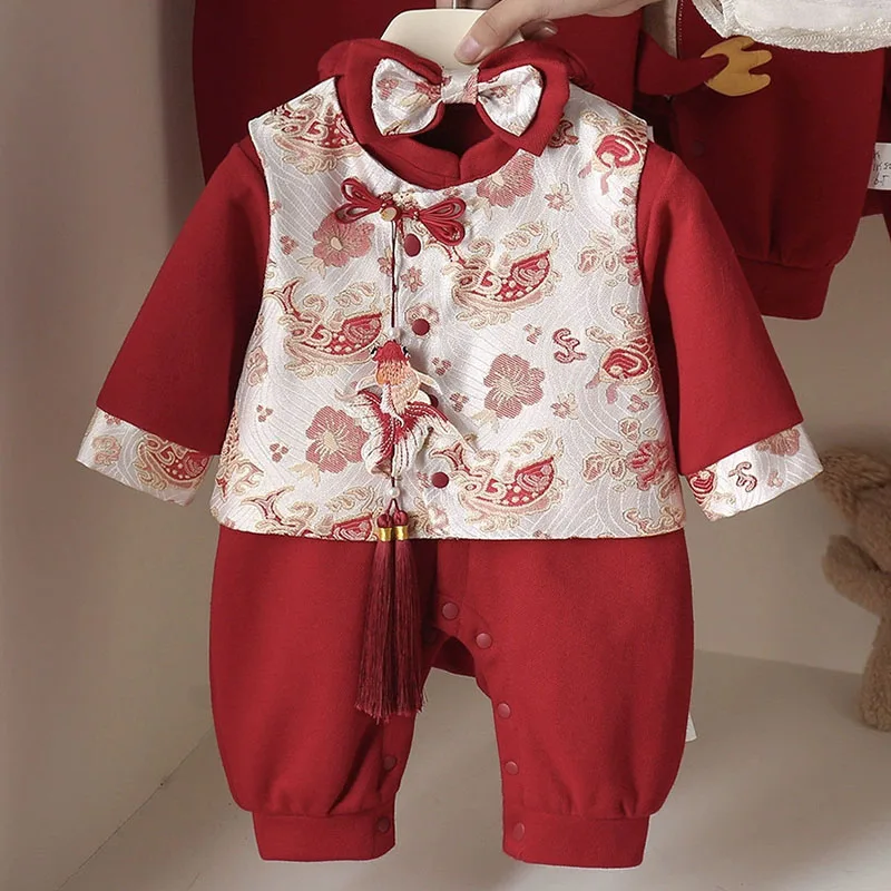 2026 Spring Autumn Newborn Girls Clothes Chinese Style New Year Red Embroidery Tops+Long Sleeve Romper Baby Clothing Sets B171
2026 Spring Autumn Newborn Girls Clothes Chinese Style New Year Red Embroidery Tops+Long Sleeve Romper Baby Clothing Sets B171
