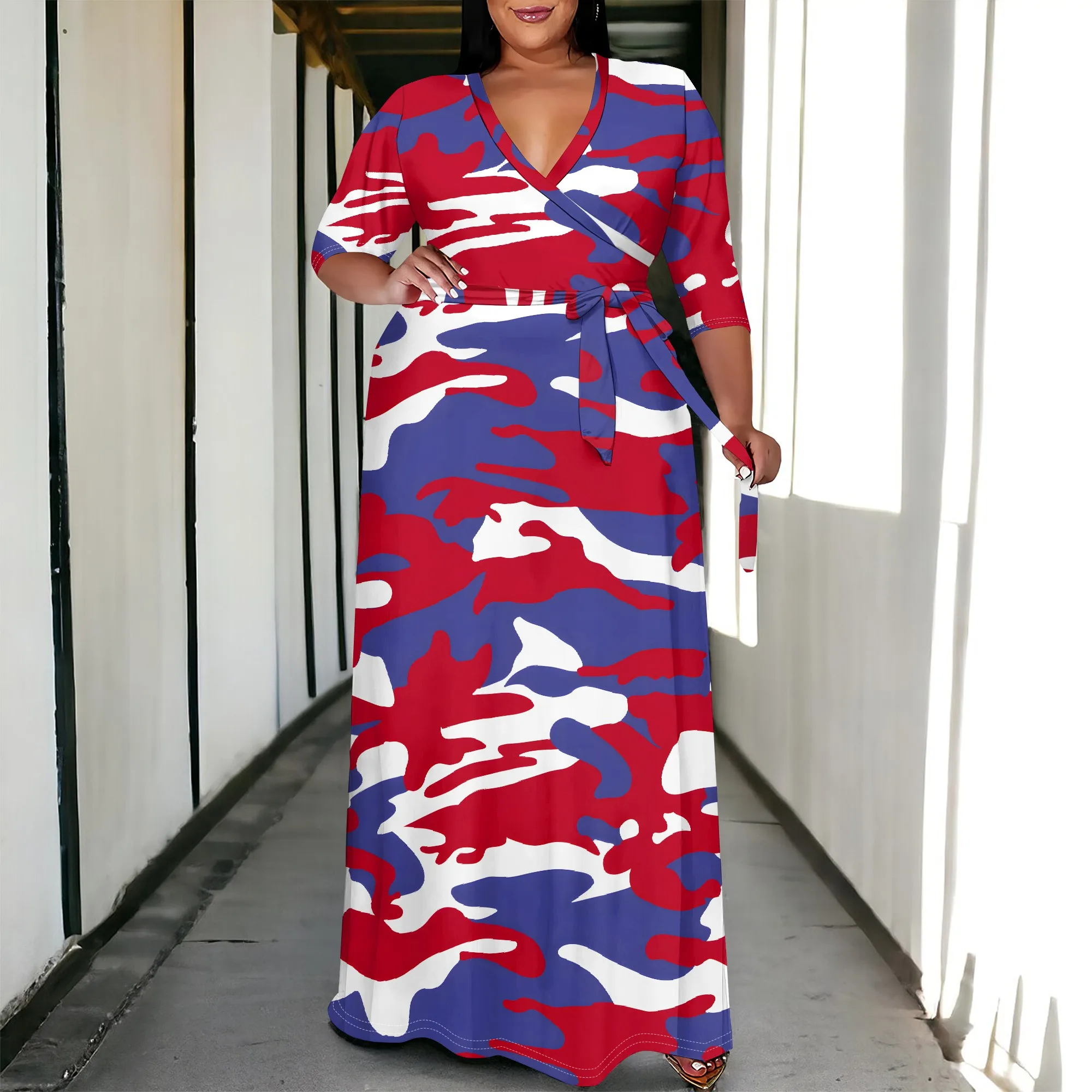 Plus Size Women's Pullover Sexy V Neck 3/4 Sleeve Loose Long for Women Fashion Printed Summer Casual Maxi Dresses With Pocket
Plus Size Women's Pullover Sexy V Neck 3/4 Sleeve Loose Long for Women Fashion Printed Summer Casual Maxi Dresses With Pocket