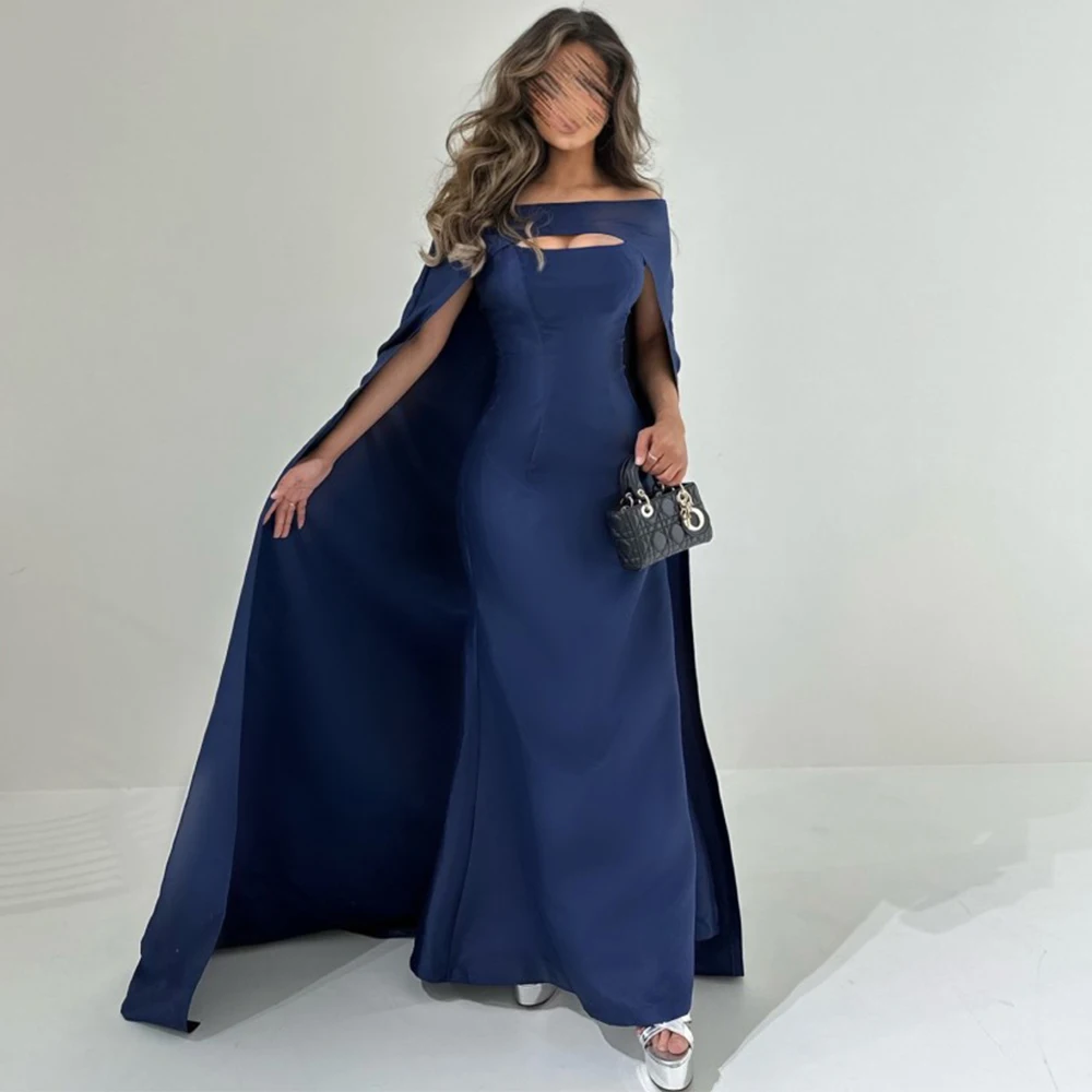 Arya with Cloak Evening Dress Classic Satin Straight Floor Length Women Customized Formal Navy Blue Sweep Train Party Gowns
Arya with Cloak Evening Dress Classic Satin Straight Floor Length Women Customized Formal Navy Blue Sweep Train Party Gowns