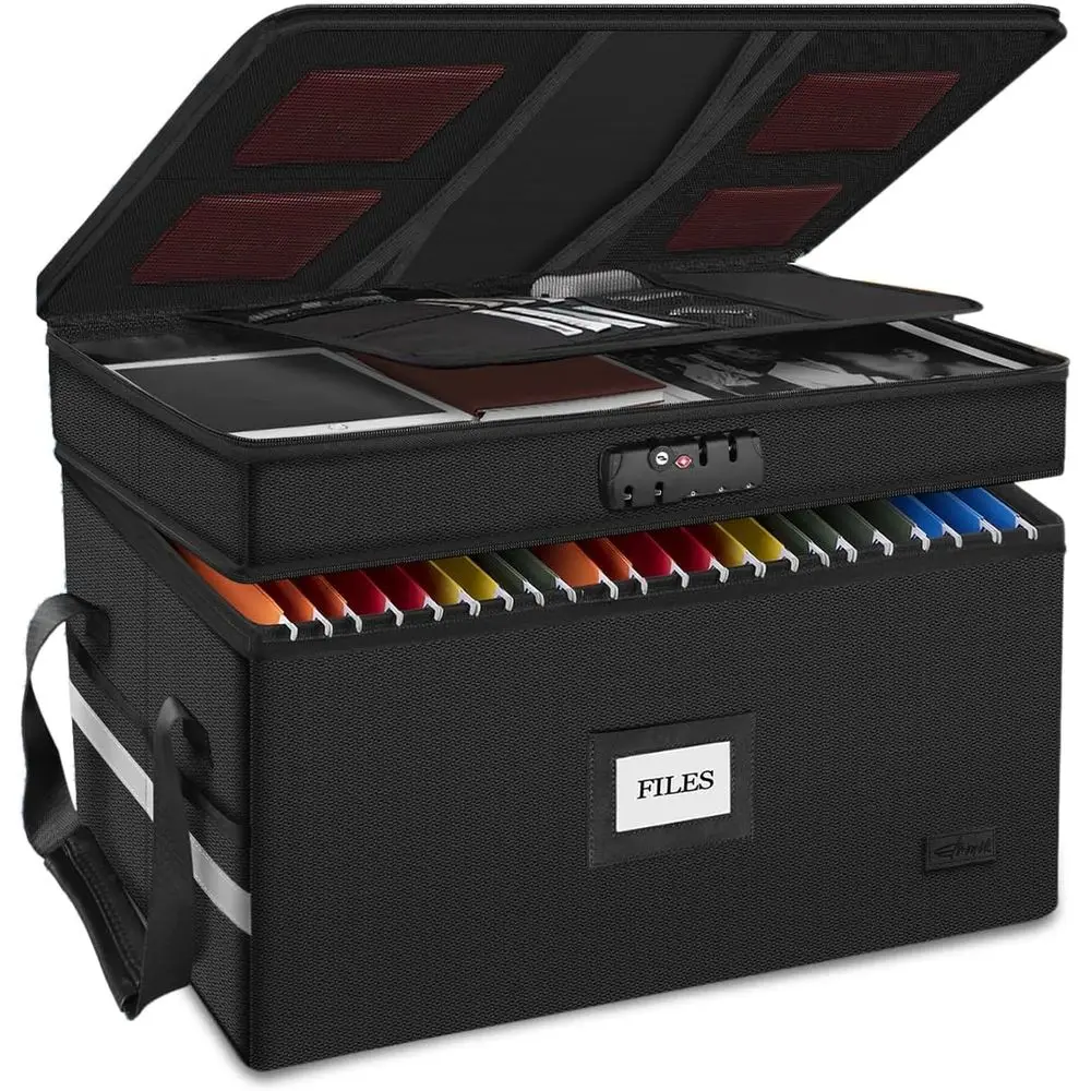 Portable Legal Size Collapsible File Storage Box with Lock and 2-Layer Organizer for Office Documents and Certificates
Portable Legal Size Collapsible File Storage Box with Lock and 2-Layer Organizer for Office Documents and Certificates