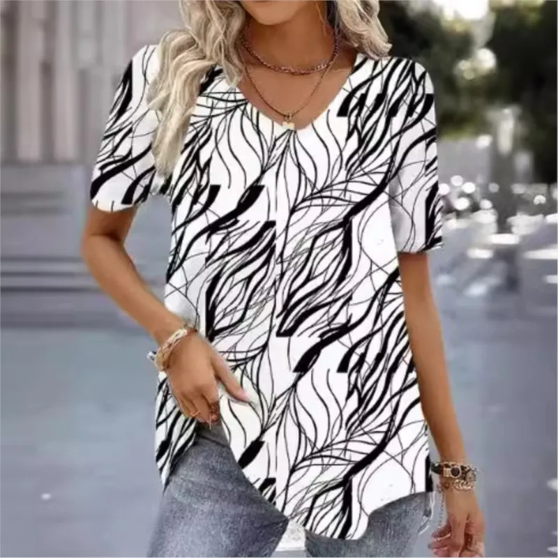 Women's T-shirt Summer V-neck Loose Casual Top Striped Fun Printed Women's Streetwear Pullover Short Sleeved T-shirt Woman Tops
Women's T-shirt Summer V-neck Loose Casual Top Striped Fun Printed Women's Streetwear Pullover Short Sleeved T-shirt Woman Tops