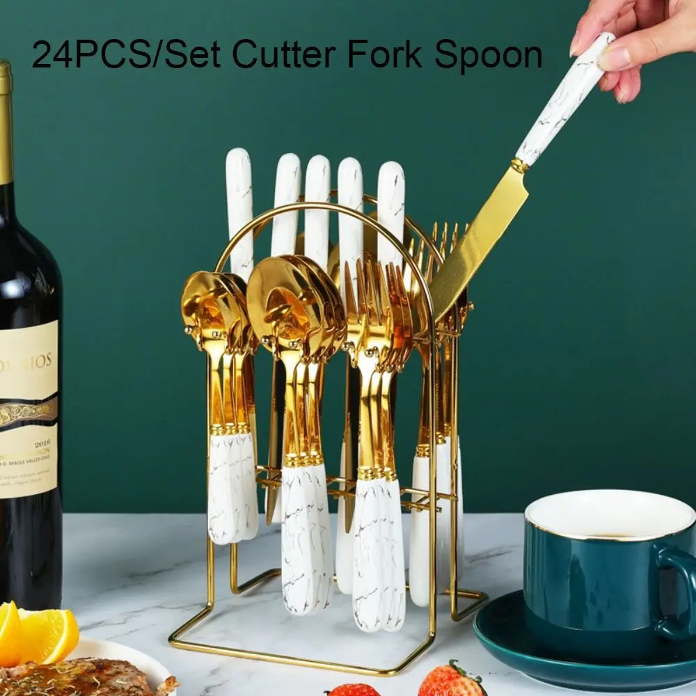 24pcs Stainless Steel Marbled Tableware Set Nordic Style with Storage Rack Dessert Dinnerware Suit Mirror Polished
24pcs Stainless Steel Marbled Tableware Set Nordic Style with Storage Rack Dessert Dinnerware Suit Mirror Polished