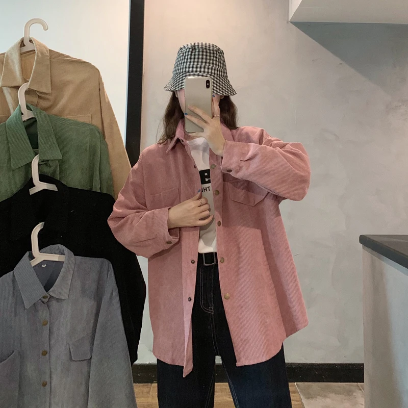 Ladies Shirts New Style Corduroy Button Shirts Long Sleeve Collar Shirt Jacket With Pocket Cardigan Coat Windbreaker
Ladies Shirts New Style Corduroy Button Shirts Long Sleeve Collar Shirt Jacket With Pocket Cardigan Coat Windbreaker