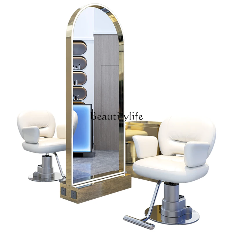 Trend hair salon Barber shop mirror table special LED with light single and double-sided floor mirror
Trend hair salon Barber shop mirror table special LED with light single and double-sided floor mirror