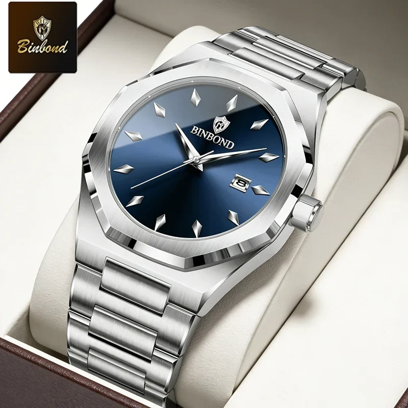 BINBOND Trend Men's Quartz Watches Fashion Stainless Steel Date Chronograph Moon Phase Men Watch Waterproof Luminous Man Watch
BINBOND Trend Men's Quartz Watches Fashion Stainless Steel Date Chronograph Moon Phase Men Watch Waterproof Luminous Man Watch