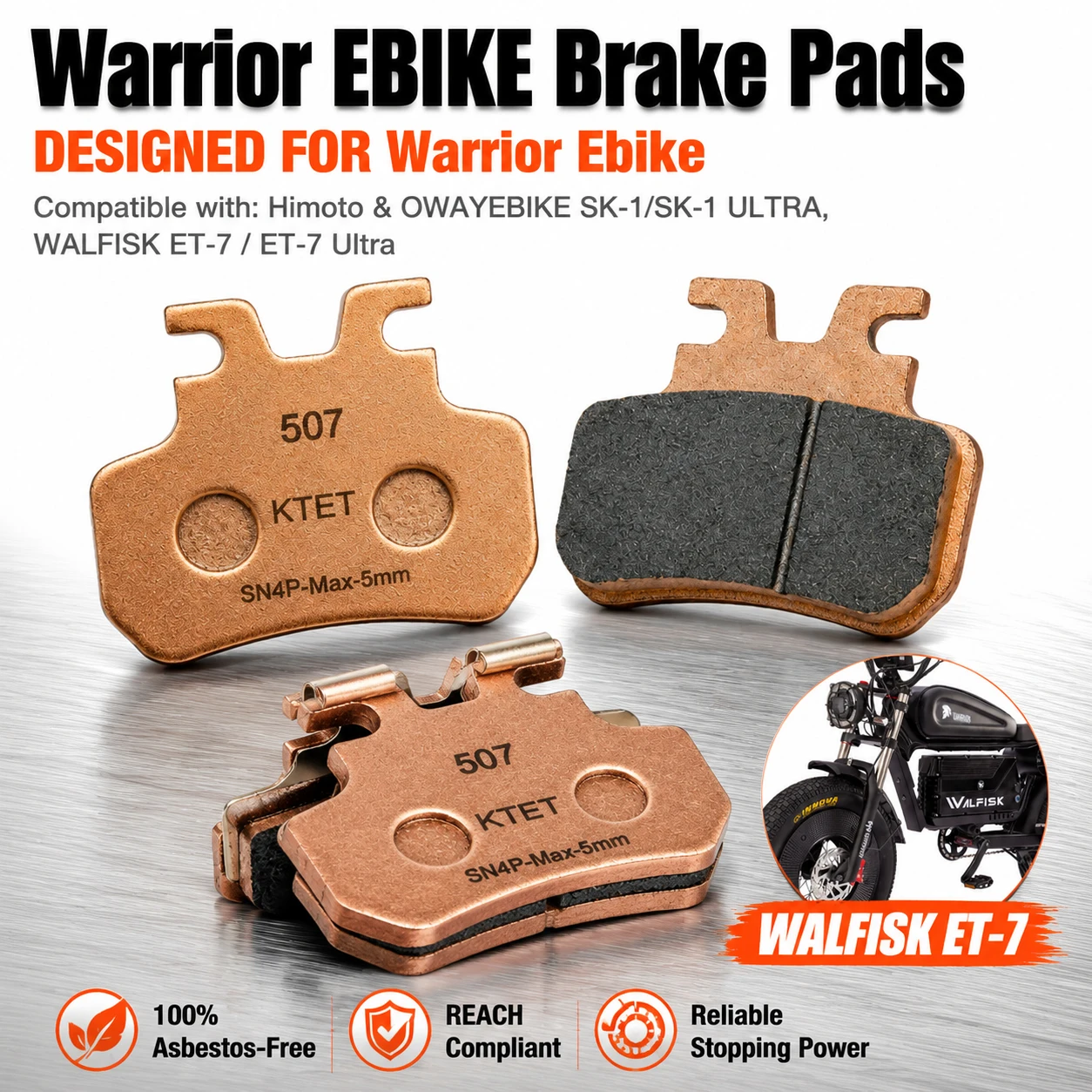 Warrior Ebike Brake Pads Semi-Metallic for WALFISKET ET-7 Ultra KTET SN-V4 XD-SN-4P 4 Piston Hydraulic Disc Brake
Warrior Ebike Brake Pads Semi-Metallic for WALFISKET ET-7 Ultra KTET SN-V4 XD-SN-4P 4 Piston Hydraulic Disc Brake