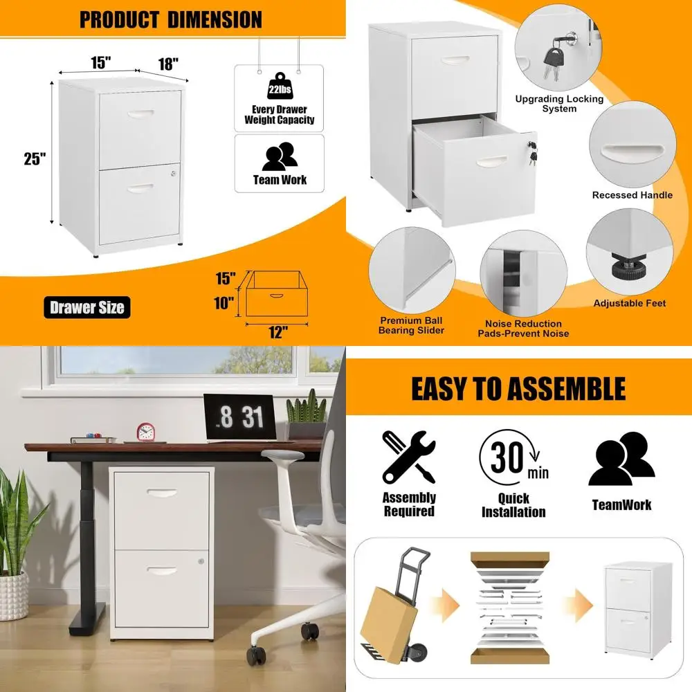 White 18 Deep Metal 2-Drawer File Cabinet with Lock, Home Office Letter-Size Storage - Assembly Needed
White 18 Deep Metal 2-Drawer File Cabinet with Lock, Home Office Letter-Size Storage - Assembly Needed