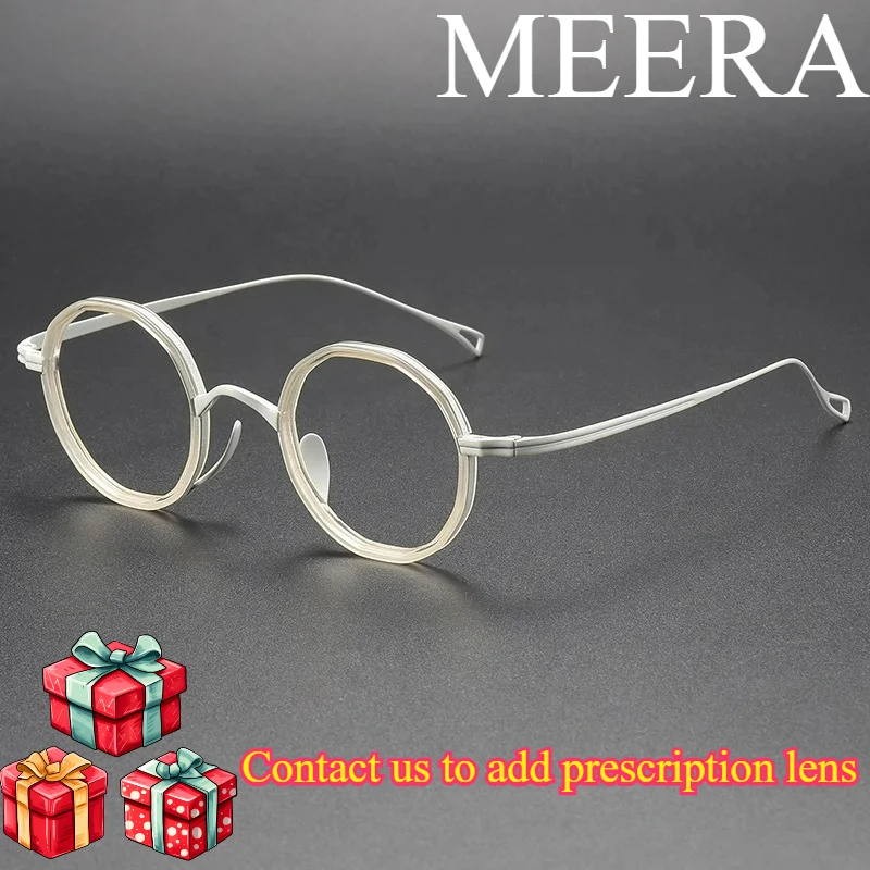 Designer Champagne Glasses Frame White Irregular Round Eyeglass Stylish Premium with Integrated Nose Bridge Openwork Temple
Designer Champagne Glasses Frame White Irregular Round Eyeglass Stylish Premium with Integrated Nose Bridge Openwork Temple