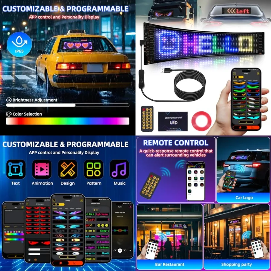 Programmable Scrolling LED Sign, 23.4"x4.7", USB Flexible Digital Sign, APP Control, Custom DIY Editor Text, Patterns, Animatio
Programmable Scrolling LED Sign, 23.4"x4.7", USB Flexible Digital Sign, APP Control, Custom DIY Editor Text, Patterns, Animatio
