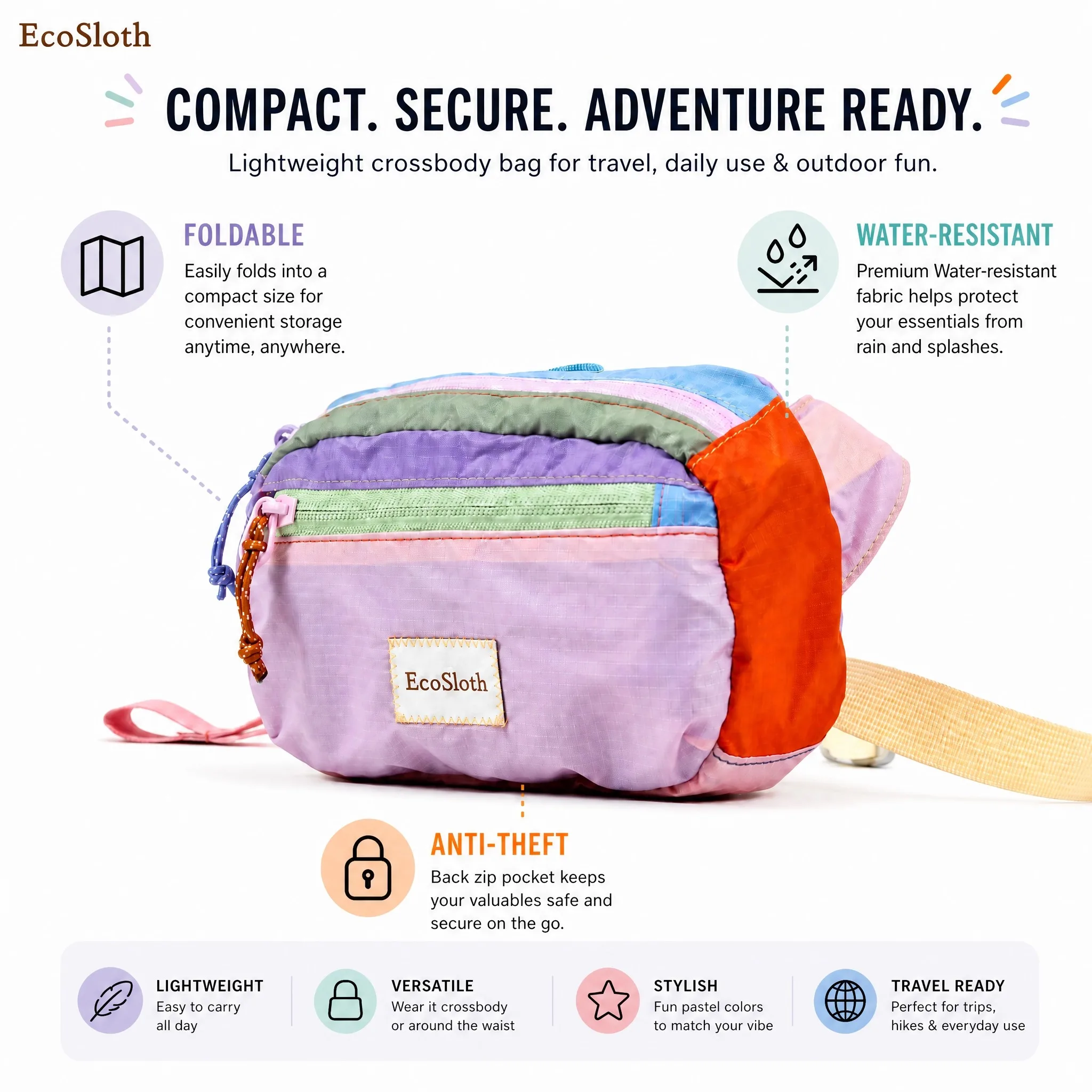 EcoSloth Waist Pack Belt Bag For Unisex and Random Dopamine Portable Outdoor Travel Bags Single Shoulder Handheld Crossbody Bag
EcoSloth Waist Pack Belt Bag For Unisex and Random Dopamine Portable Outdoor Travel Bags Single Shoulder Handheld Crossbody Bag
