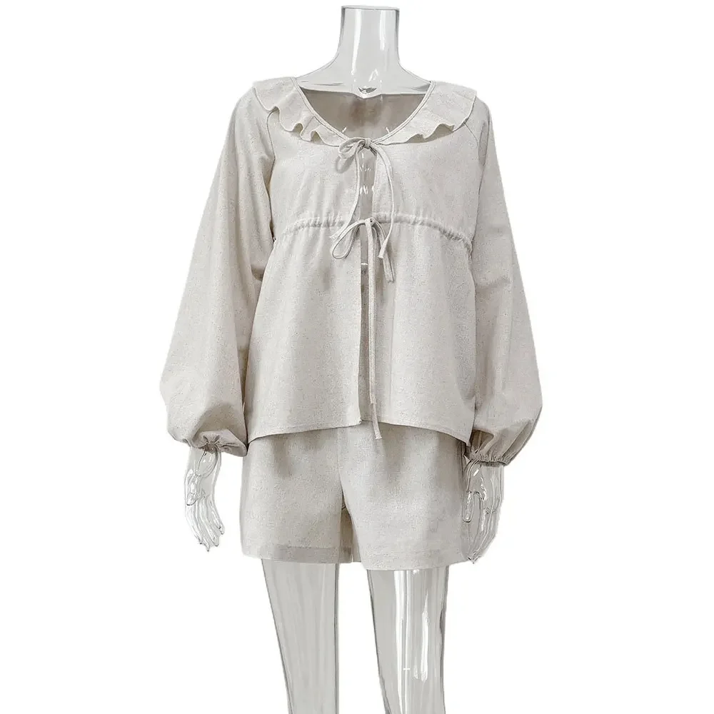 Casual New Fashion Cotton and Hemp Set V-neck Bubble Sleeve Top Shorts Two Piece Set
Casual New Fashion Cotton and Hemp Set V-neck Bubble Sleeve Top Shorts Two Piece Set