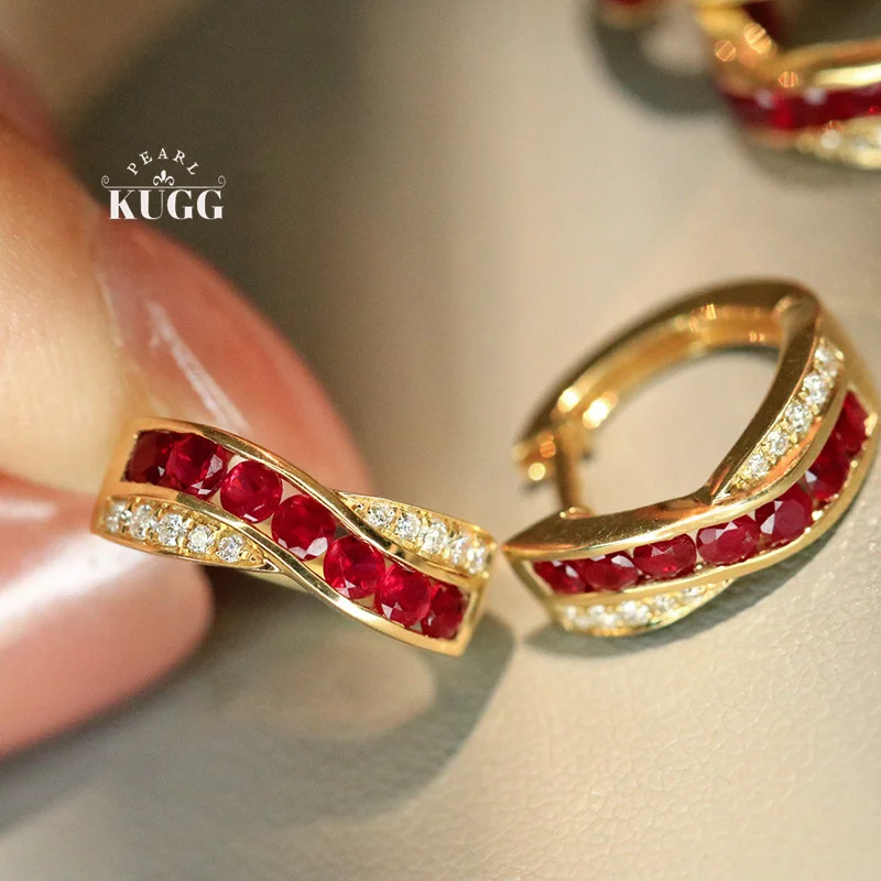 KUGG 100% 18K Yellow Gold Earrings Fashion Design Shiny Diamond Natural Ruby Hoop Earrings for Women High Party Jewelry
KUGG 100% 18K Yellow Gold Earrings Fashion Design Shiny Diamond Natural Ruby Hoop Earrings for Women High Party Jewelry