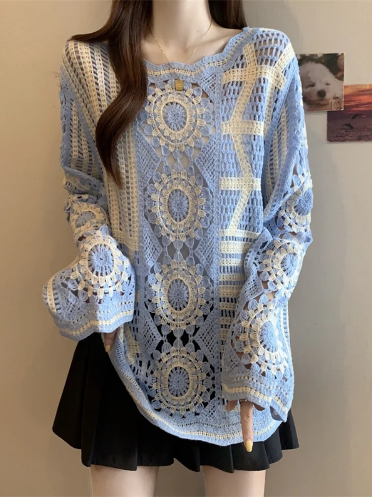 SMTHMA French hollow hook flower long sleeved sun protection knitted cover for women autumn 2025 fashion Loose Top
SMTHMA French hollow hook flower long sleeved sun protection knitted cover for women autumn 2025 fashion Loose Top