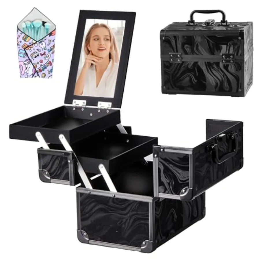 Makeup Train Case, Portable Makeup Case with Mirror, 2-Trays Cosmetic Organizer Case, Nail Polish Organizer, Travel Makeup Box,
Makeup Train Case, Portable Makeup Case with Mirror, 2-Trays Cosmetic Organizer Case, Nail Polish Organizer, Travel Makeup Box,