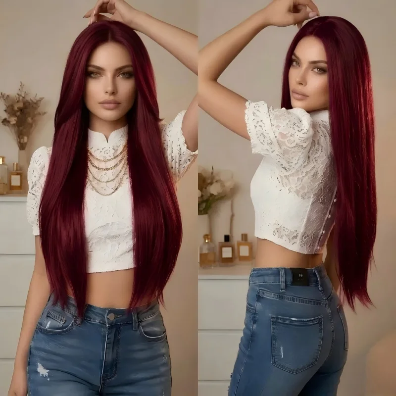 99J Burgundy Long Straight Wig Full Machine Made Synthetic Hair Heat Resistant Silky Natural Wig Daily Party Fashion
99J Burgundy Long Straight Wig Full Machine Made Synthetic Hair Heat Resistant Silky Natural Wig Daily Party Fashion