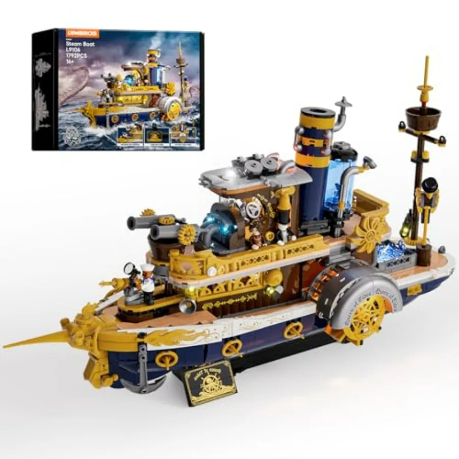 Steampunk Steamship Lighting Building Bricks Set - Steamboat Model Pirate Ship Destroyer Playset Collection Display Kit with Mi
Steampunk Steamship Lighting Building Bricks Set - Steamboat Model Pirate Ship Destroyer Playset Collection Display Kit with Mi