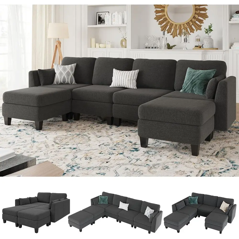 6-Seat Sleeper Sofa, Comfortable Sectionals, Convertible Couches with Ottomans, Living Room Furniture in Grey
6-Seat Sleeper Sofa, Comfortable Sectionals, Convertible Couches with Ottomans, Living Room Furniture in Grey