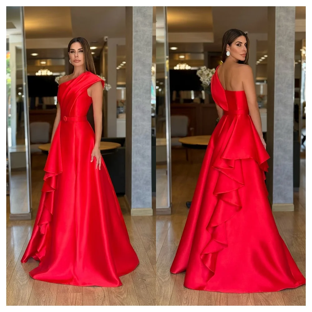 Customized Formal Red Satin Evening Dress Fashion One Shoulder Sleeveless Party Dress Temperament Floor Length Celebrity Gowns
Customized Formal Red Satin Evening Dress Fashion One Shoulder Sleeveless Party Dress Temperament Floor Length Celebrity Gowns