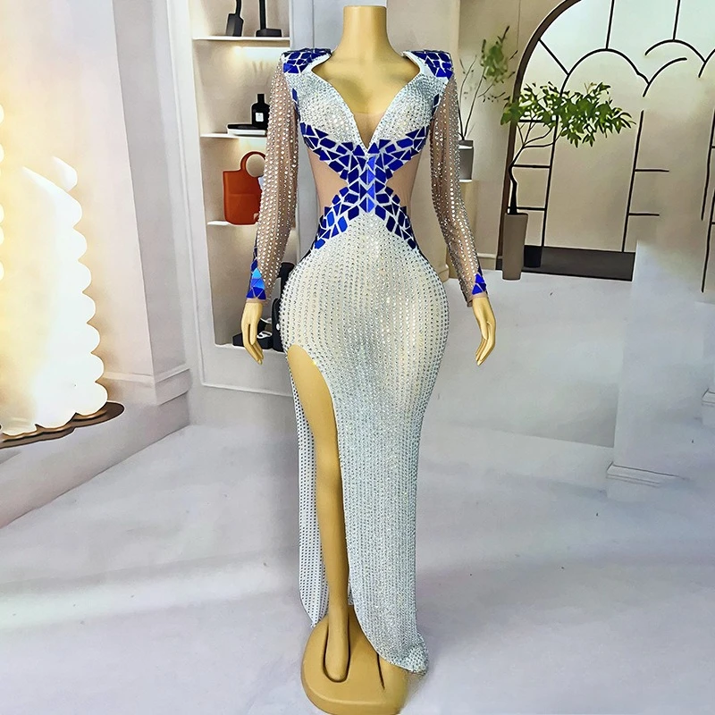 Deep V Blue And White Splicing Sexy Side Split Evening Wear Company Annual Meeting Exhibition Hall Fishtail Dress Car Show Model
Deep V Blue And White Splicing Sexy Side Split Evening Wear Company Annual Meeting Exhibition Hall Fishtail Dress Car Show Model