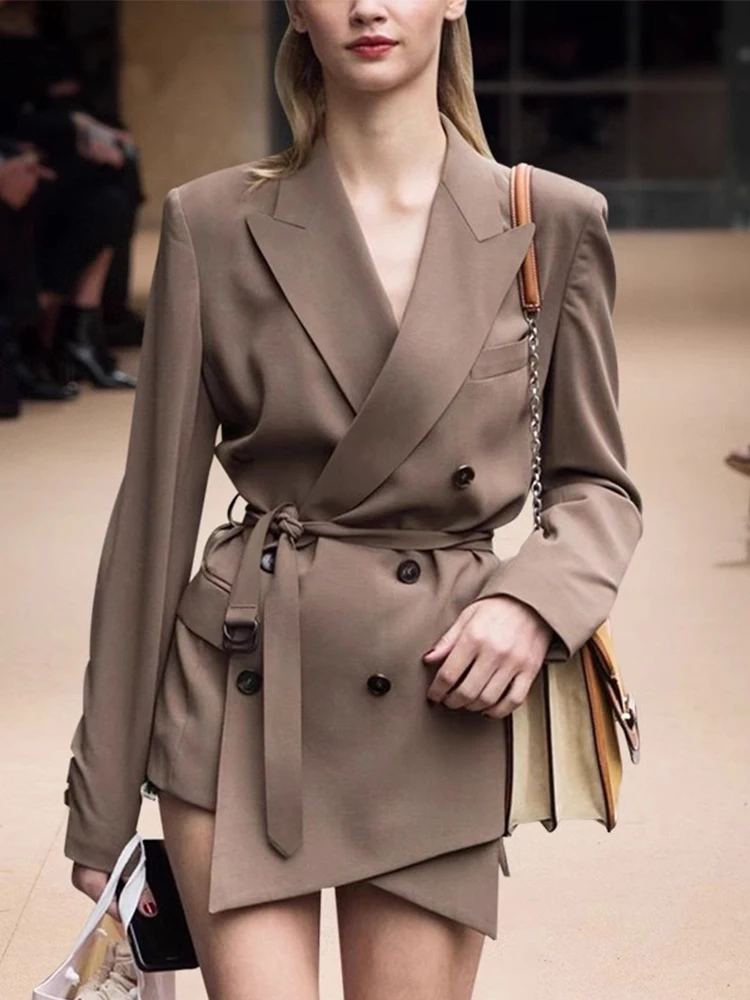 Naturaleye Business Women's Long Coat Double Row Buttons Slim Fit Waist Cinching Asymmetrical Brown Color Polyester Material
Naturaleye Business Women's Long Coat Double Row Buttons Slim Fit Waist Cinching Asymmetrical Brown Color Polyester Material