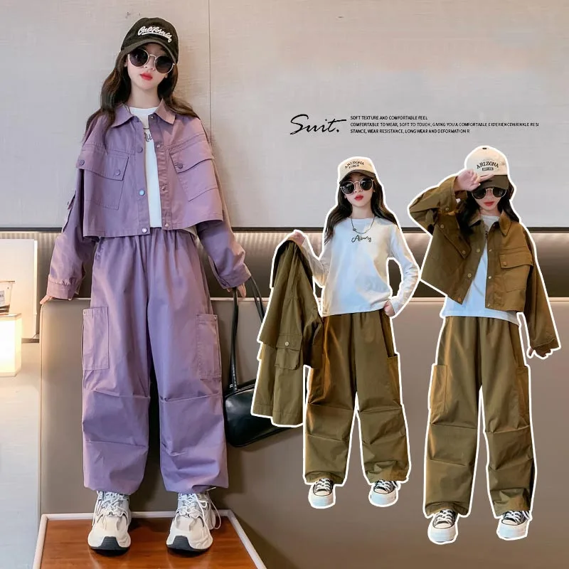 2024 Korean Spring Autumn Junior Girl Tracksuit Teenager Girl Single-breasted Sport Coats+Cargo Pants School Girl Sport Suit
2024 Korean Spring Autumn Junior Girl Tracksuit Teenager Girl Single-breasted Sport Coats+Cargo Pants School Girl Sport Suit