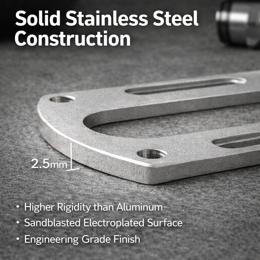 Скользящая опорная пластина SME из нержавеющей стали, 82×50 мм, толщина 2,5 мм, с пескоструйной обработкой, жесткая модернизированная версия для крепления тонколеба.
Скользящая опорная пластина SME из нержавеющей стали, 82×50 мм, толщина 2,5 мм, с пескоструйной обработкой, жесткая модернизированная версия для крепления тонколеба.