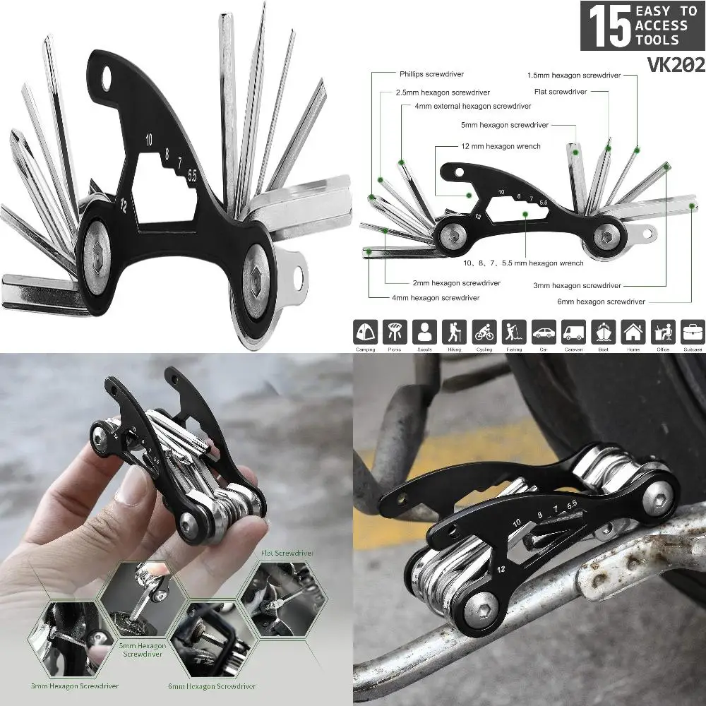 Essential Portable and Versatile Bike Multitool: Stainless Steel Folding Hexagon Set, 15 in 1 Multi-Function Bicycle Repair Tool
Essential Portable and Versatile Bike Multitool: Stainless Steel Folding Hexagon Set, 15 in 1 Multi-Function Bicycle Repair Tool