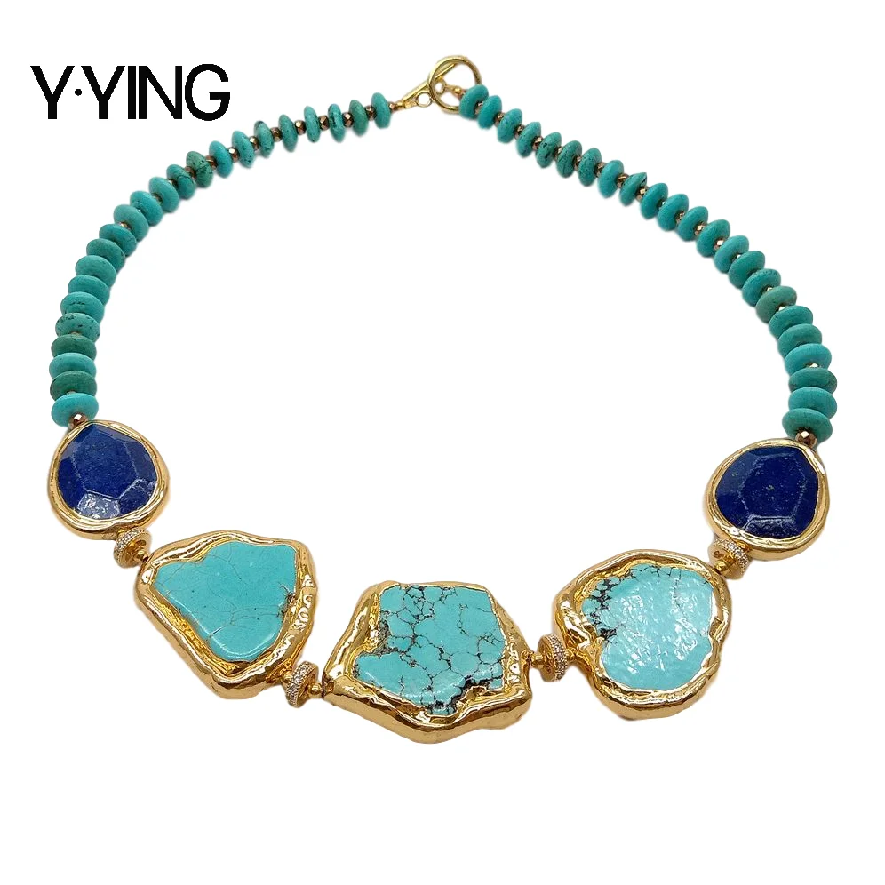 Y·YING natural nugget Blue Lapis rondelle Turquoises Slice choker Necklace 21" ethnic style for women
Y·YING natural nugget Blue Lapis rondelle Turquoises Slice choker Necklace 21" ethnic style for women