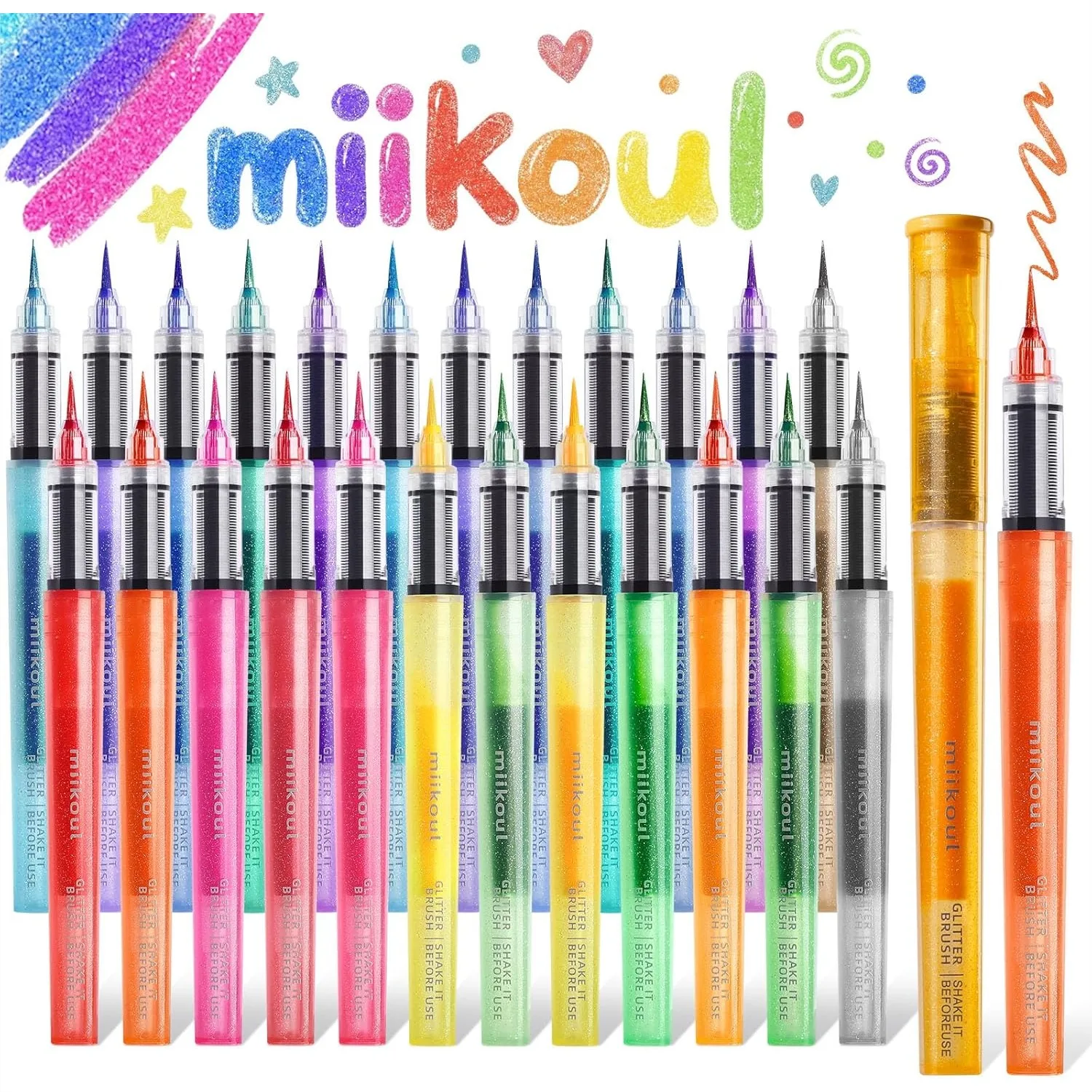 Glitter Brush Markers Pen Set, 24 Colors Fine Tip Sparkly Pens for Drawing, Greeting Cards, Scrapbooking & DIY Crafts
Glitter Brush Markers Pen Set, 24 Colors Fine Tip Sparkly Pens for Drawing, Greeting Cards, Scrapbooking & DIY Crafts
