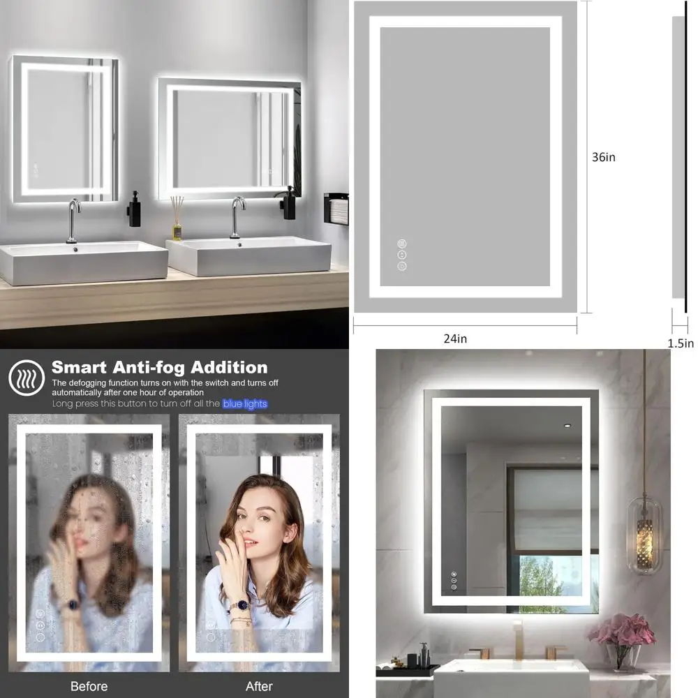 24x36 LED Vanity Mirror with Front and Back Lighting, Step Dimmable, Anti-Fog, Shatterproof, Memory Function, 3 Color Options, D
24x36 LED Vanity Mirror with Front and Back Lighting, Step Dimmable, Anti-Fog, Shatterproof, Memory Function, 3 Color Options, D